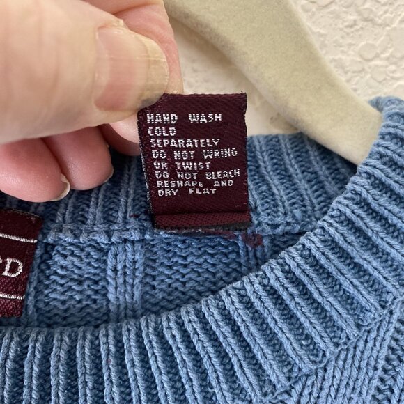 John Ashford Cable Knit Sweater Medium Blue Silk & Cotton Blend Preppy - Picture 10 of 10